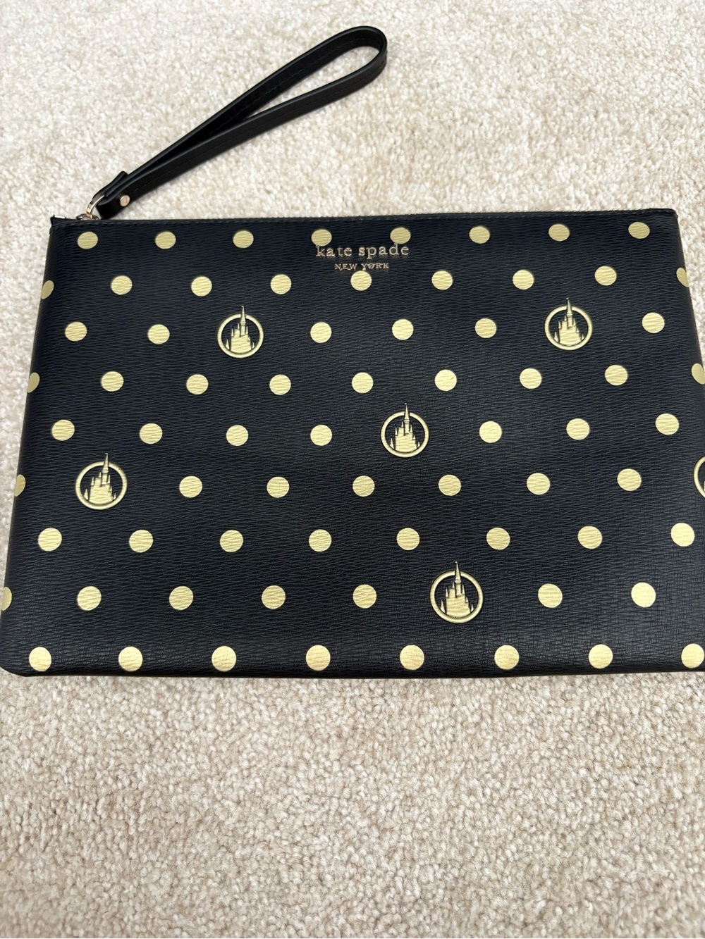 kate spade Black and Gold Polka Dot Wristlet Clutch